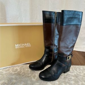 Michael Kors Bryce Tall Leather Boots black/mocha
